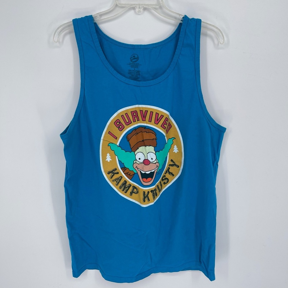 The Simpsons Men's Blue I Survived Kamp Krusty The Klown Graphic Tank Top Size L